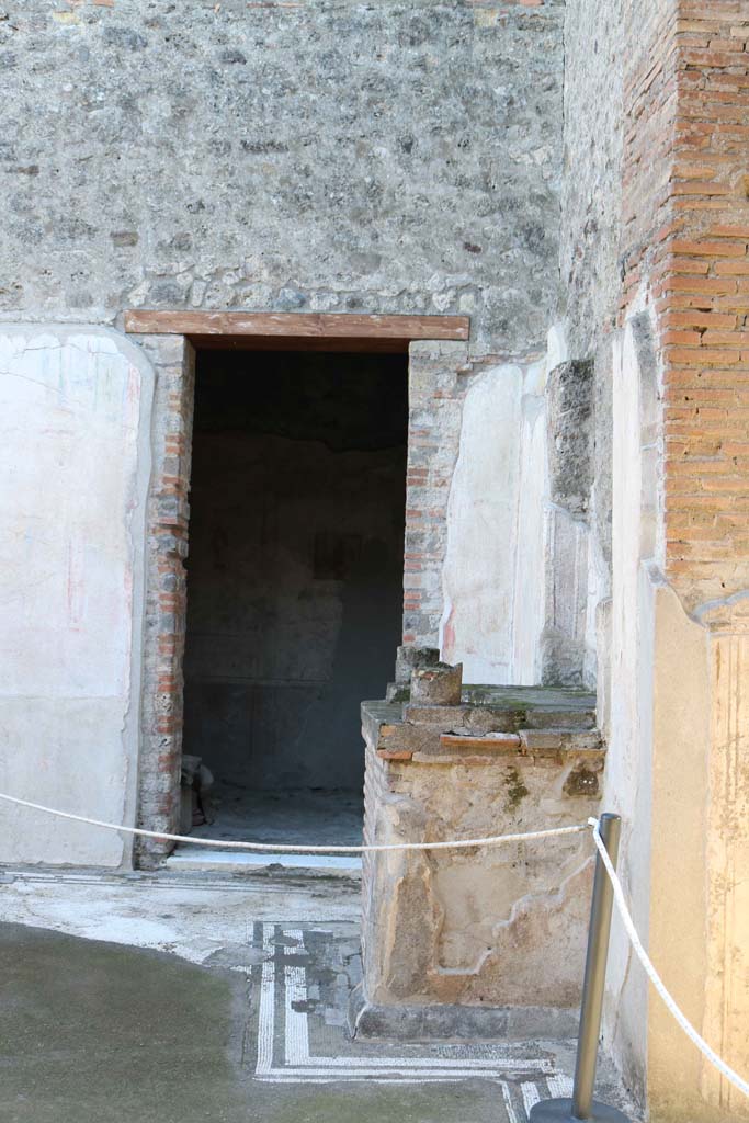 IX.3.5 Pompeii. December 2018. 
Room 3, looking south towards altar, and doorway to room 16 in south-west corner of atrium.
Photo courtesy of Aude Durand.

