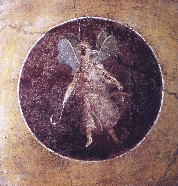 IX.3.5 Pompeii. East end of the south wall. Painting in a medallion of a flying Psyche with hook and basket. 
Now in Naples Archaeological Museum. Inventory number 9344.
See Helbig, W., 1868. Wandgemälde der vom Vesuv verschütteten Städte Campaniens. Leipzig: Breitkopf und Härtel, (840).
