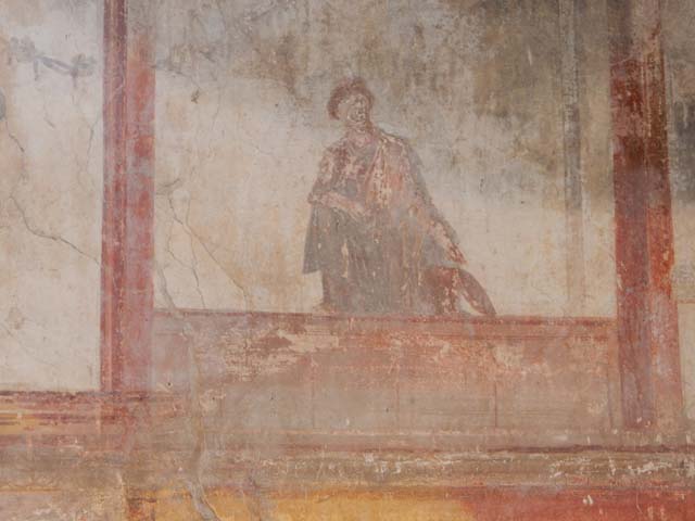 IX.3.5 Pompeii. May 2015. Room 13, detail of figure at upper west end of south wall. 
Photo courtesy of Buzz Ferebee.
