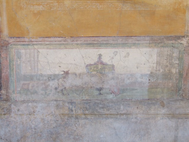 IX.3.5 Pompeii. March 2009. Room 13, wall painting in centre of lower part of south wall. 