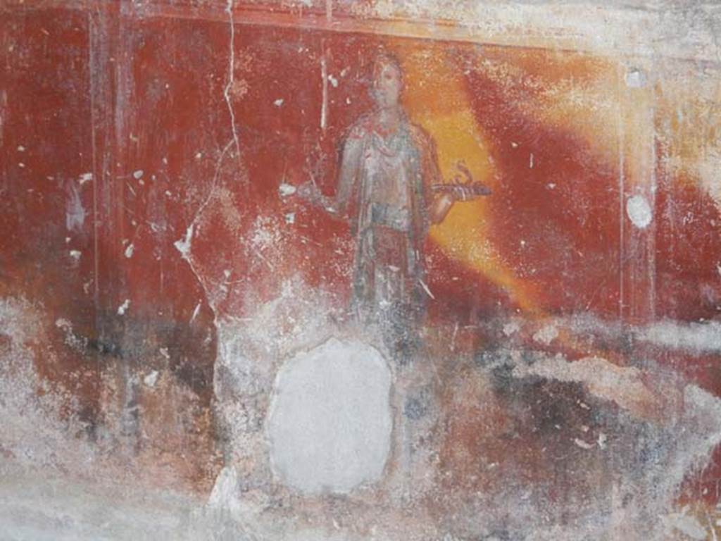 IX.3.5 Pompeii. May 2015. Room 14, detail of painted figure on zoccolo of south wall. 
Photo courtesy of Buzz Ferebee.
