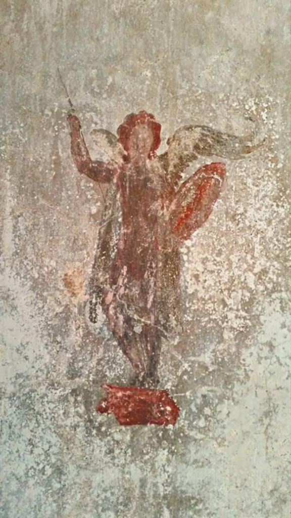 IX.3.5 Pompeii. 2016/2017.
Room 16, painted figure from north side of east wall.  Photo courtesy of Giuseppe Ciaramella.
