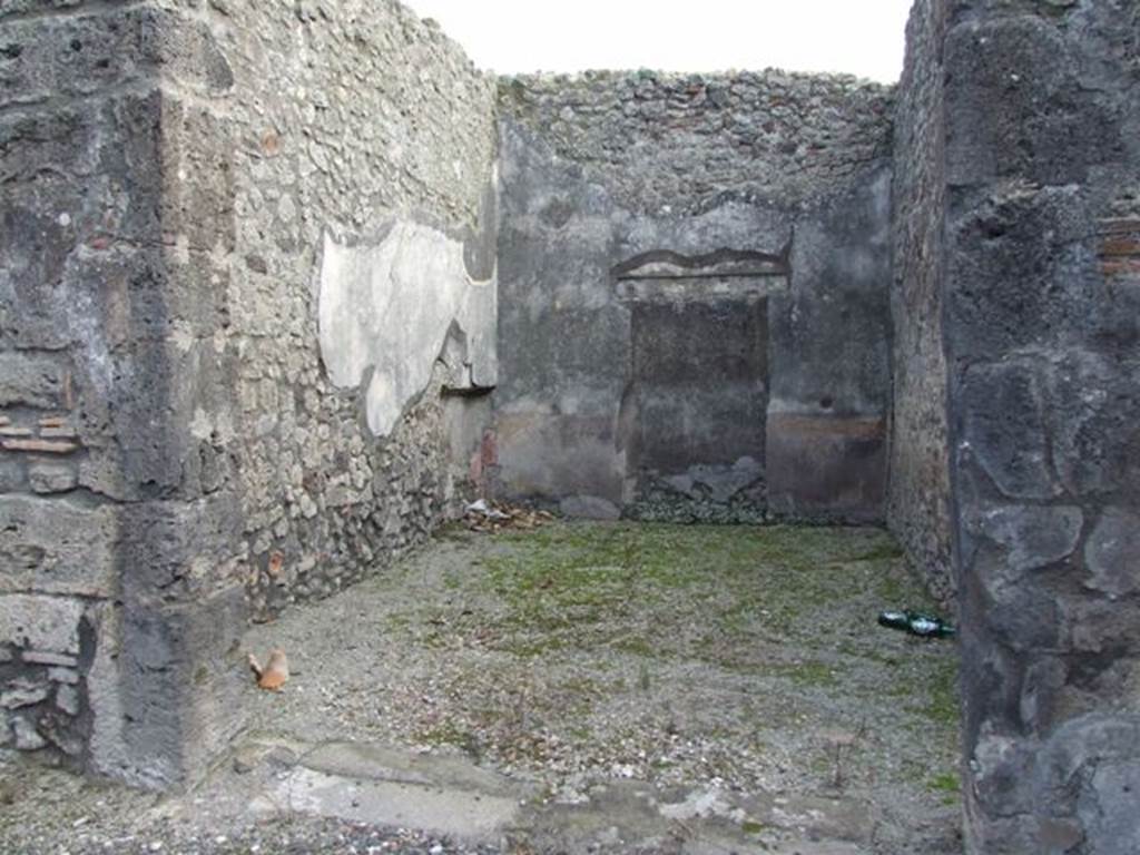 IX.3.15 Pompeii. March 2009.  Large doorway to room 8, triclinium/exedra, looking south from garden portico, room 11. In this room, the flooring was of cocciopesto scattered with small white tesserae.
