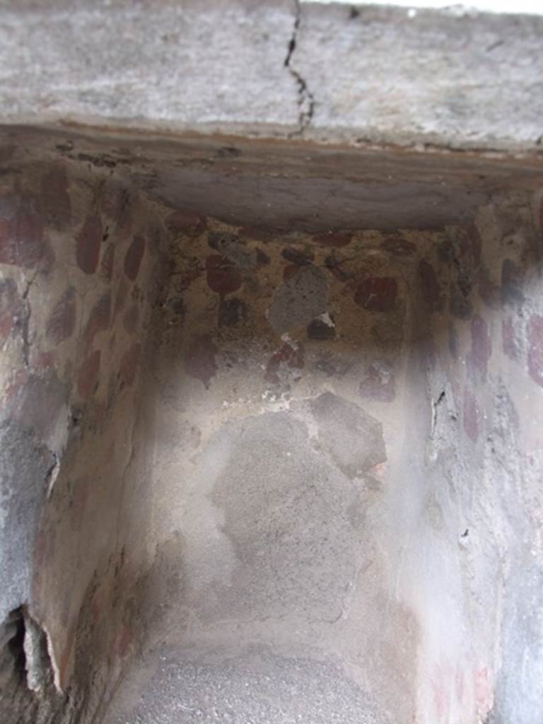 IX.3.15 Pompeii.  March 2009. Room 12.  Inside of Niche of Lararium painted with red dots, presumably flowers.?   East rear wall.