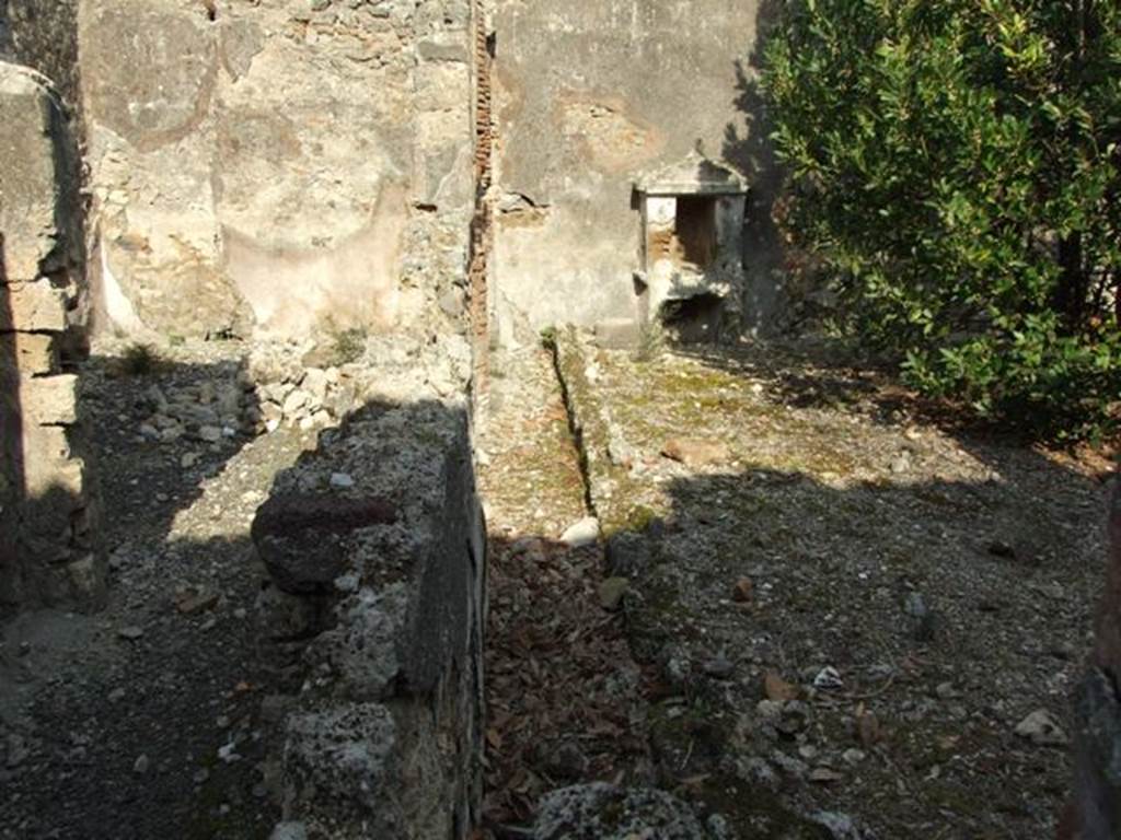 IX.3.15 Pompeii. March 2009. Room 14, triclinium in north-east corner of garden, with gutter along north wall of garden.