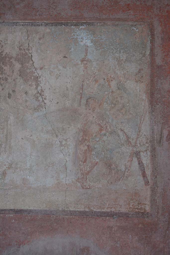 IX.5.6 Pompeii. May 2017. 
Room i, detail from right (south) side of central wall painting on east wall.       
Foto Christian Beck, ERC Grant 681269 DCOR.

