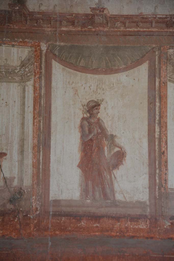 IX.5.6 Pompeii. May 2017. Room i, detail of painted figure in centre of upper south wall on east side.         
Foto Christian Beck, ERC Grant 681269 DCOR.
