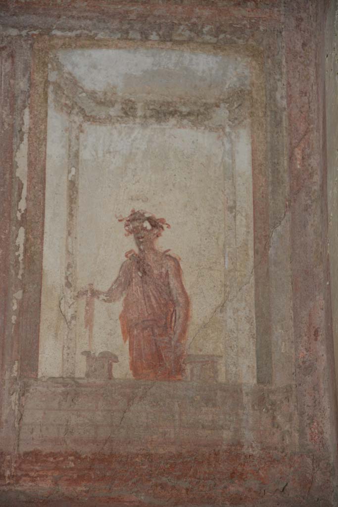 IX.5.6 Pompeii. May 2017. Room i, detail from upper south wall on west side at west end.
Foto Christian Beck, ERC Grant 681269 DCOR.

