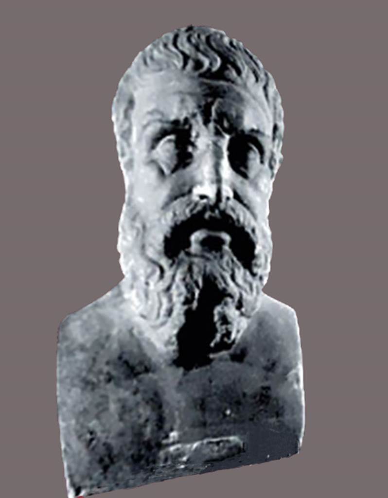 IX.5.6 Pompeii. Room u.  Marble bust of Epicurus.
Now in Naples Archaeological Museum. Inventory number 111392.

