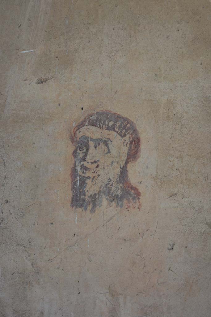 IX.5.6 Pompeii. May 2017. 
Room k, centre of east wall, painted vignette of male mask with long beard and band on his head. 
Foto Christian Beck, ERC Grant 681269 DCOR.
