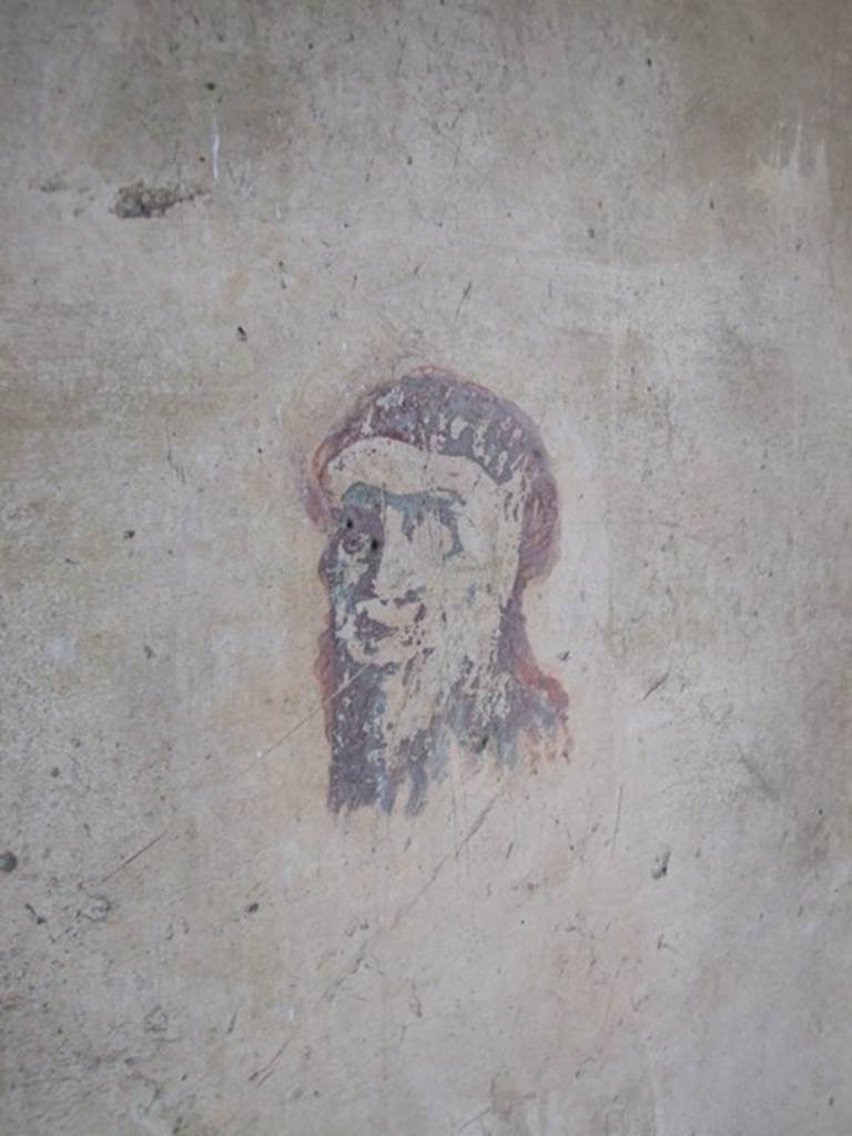 IX.5.6 Pompeii. December 2007.  Room 8, wall painting of a head or mask in corridor on east side of tablinum.  

