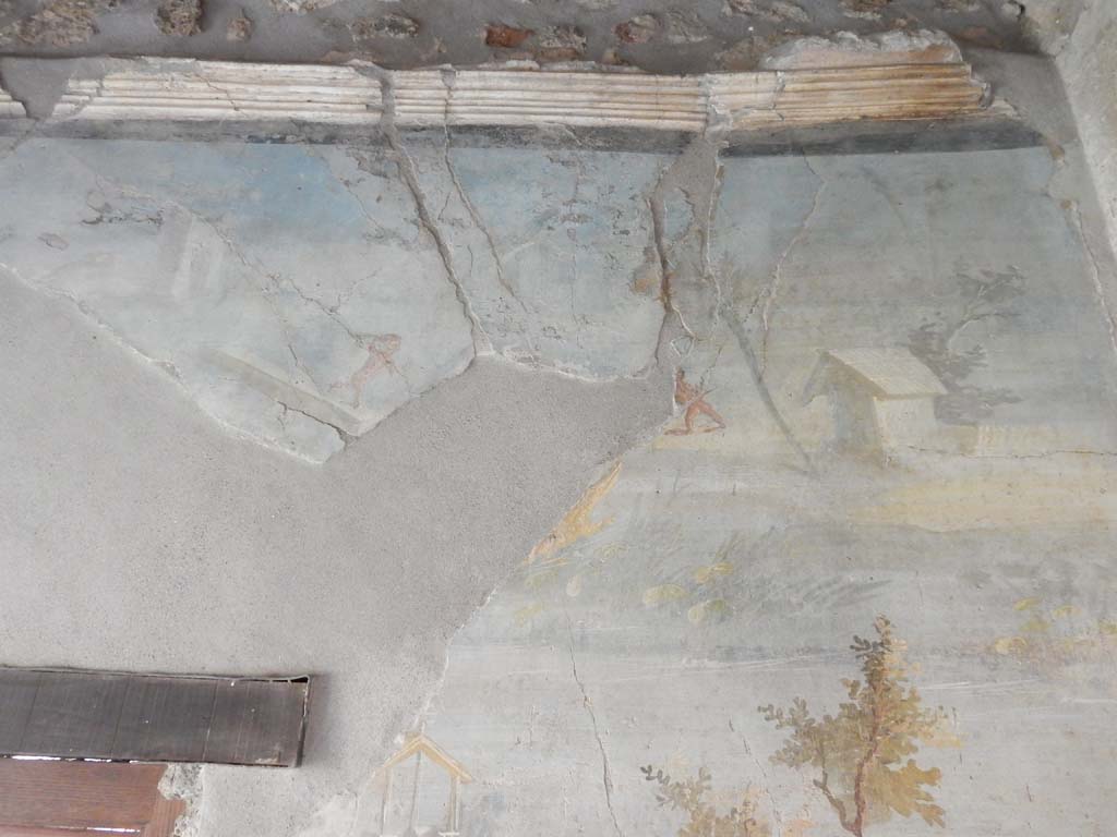 IX.5.9 Pompeii. June 2019. Room 8. Detail of painted wall decoration from south wall at west end. 
Photo courtesy of Buzz Ferebee.
