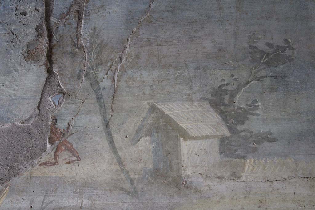 IX.5.9 Pompeii. May 2019. Room l (L), detail from upper south wall at west end.  
Foto Christian Beck, ERC Grant 681269 DCOR.

