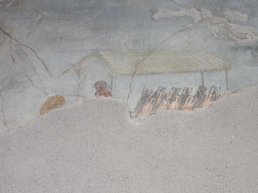 IX.5.9 Pompeii. June 2019. Room 8, detail from south wall above window. Photo courtesy of Buzz Ferebee.