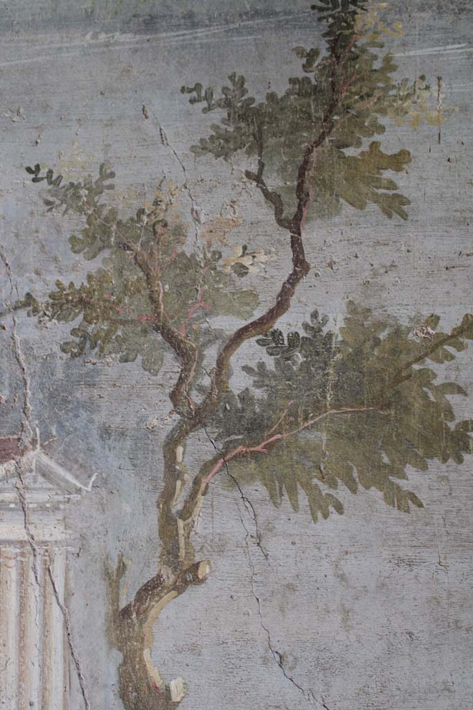 IX.5.9 Pompeii. May 2019. Room l (L), detail of tree above two figures. 
Foto Christian Beck, ERC Grant 681269 DCOR.
