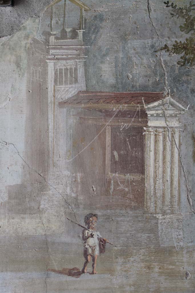 IX.5.9 Pompeii. May 2019. Room l (L), pygmy figure from south wall. 
Foto Christian Beck, ERC Grant 681269 DCOR.


