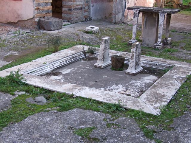 IX.5.11 Pompeii. December 2007. Room 1, marble impluvium in atrium.