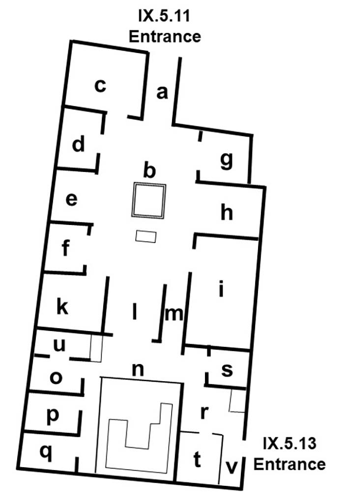 IX.5.11 Pompeii. House. Linked to IX.5.13
Room Plan
