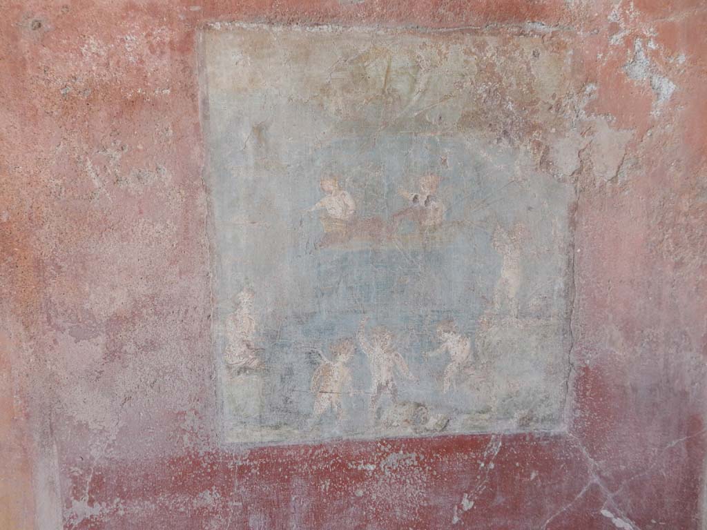 IX.5.14 Pompeii. June 2019. 
Room “c”, north wall of cubiculum on north side of entrance corridor. Wall painting of Venus with fishing cupids.
Photo courtesy of Buzz Ferebee.

