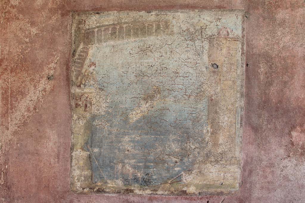 IX.5.14 Pompeii. May 2019. Room “c”, wall painting of Hero and Leander from centre of south wall.
Foto Christian Beck, ERC Grant 681269 DÉCOR.

