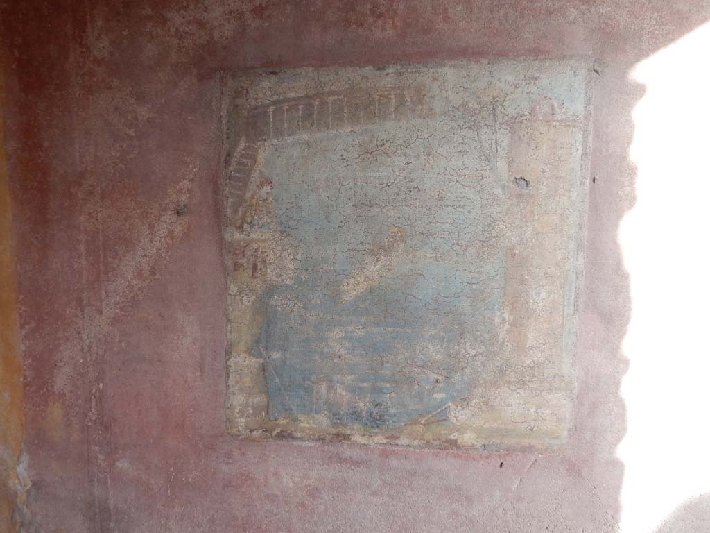 IX.5.14 Pompeii. June 2019. Room “c”, south wall of cubiculum on north side of entrance corridor.
Fresco of Hero and Leander. Photo courtesy of Buzz Ferebee.
