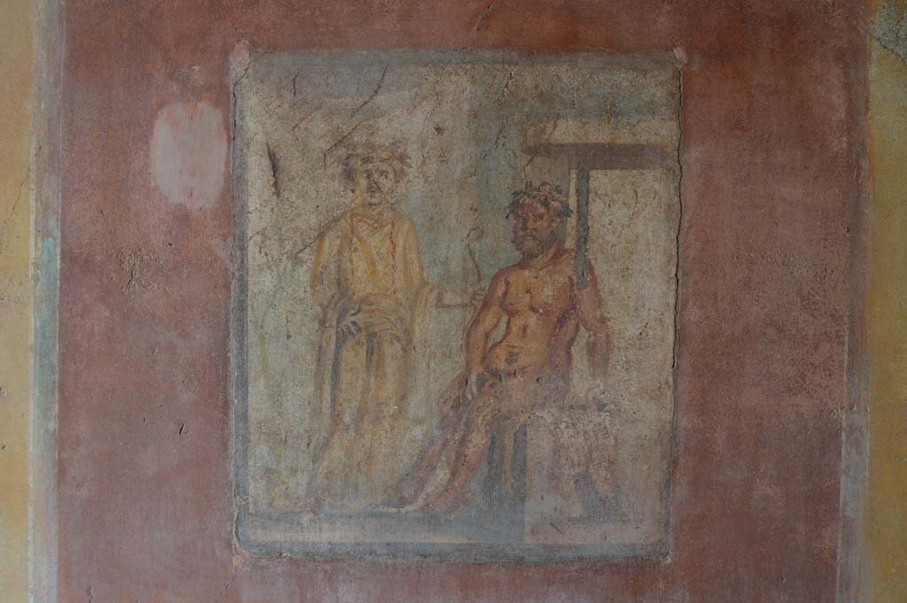 IX.5.14 Pompeii. March 2018. 
Cubiculum “g”, on south side of entrance doorway. Looking towards north wall with painting of Hercules and Omphale. 
Foto Taylor Lauritsen, ERC Grant 681269 DÉCOR.
