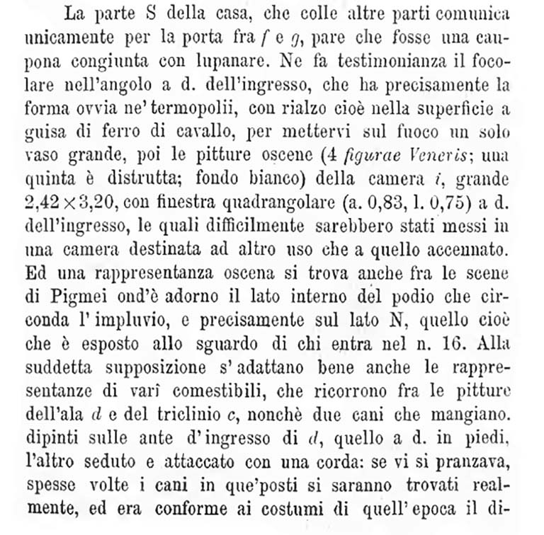 IX.5.16 Pompeii. Extract from BdI, 1879, p. 209.