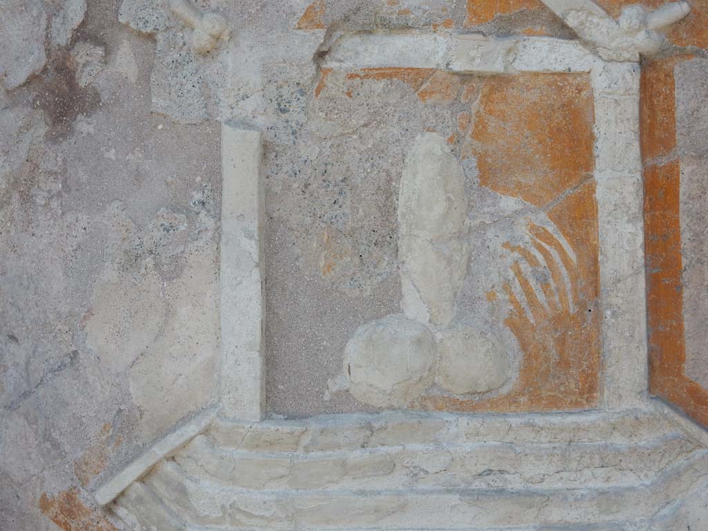 IX.7.2 Pompeii. June 2019. Detail from furnace decorated with phallic emblems in stucco.
Photo courtesy of Buzz Ferebee.
