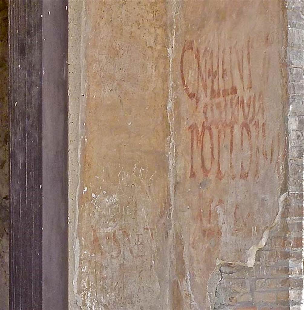 IX.7.5 Pompeii. June 2012. Graffiti outside workshop of Verecundus. Photo courtesy of Michael Binns.

