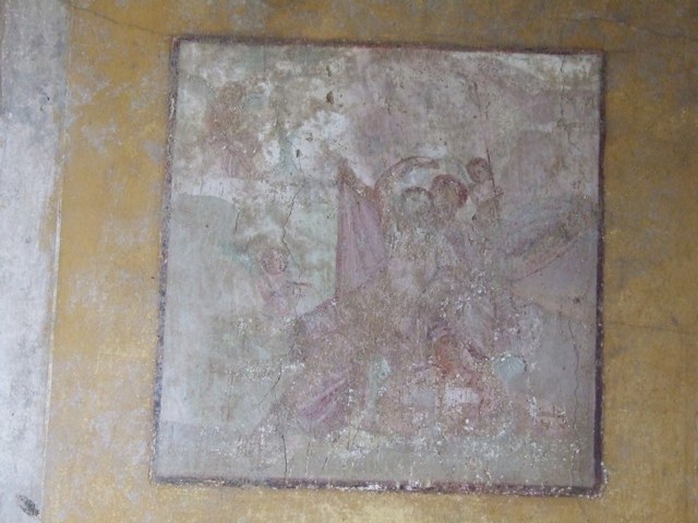 IX.7.20 Pompeii. May 2005. Room (i), south wall of large triclinium.