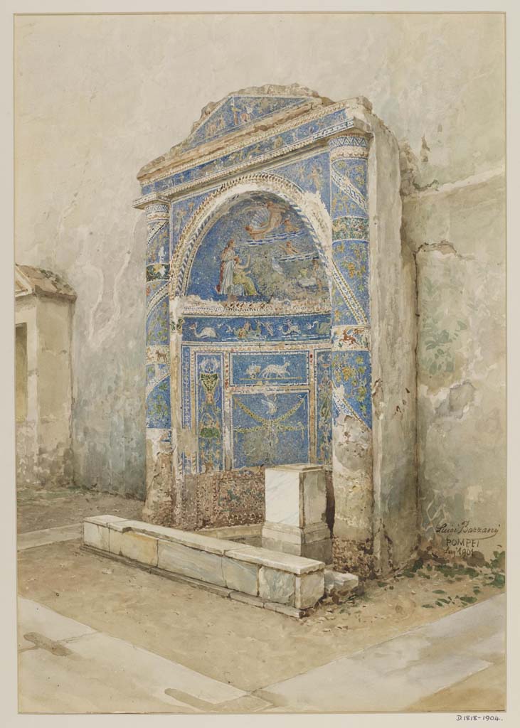 IX.7.20 Pompeii. July 1901. Watercolour of fountain by Luigi Bazzani.
Photo © Victoria and Albert Museum. Inventory number 1074-1886.

