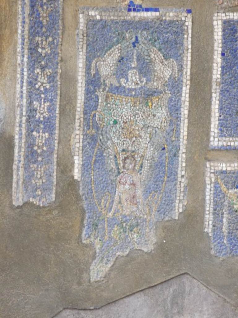 IX.7.20 Pompeii. December 2007. Mosaic fountain. 
Detail of female figure on left hand panel.
