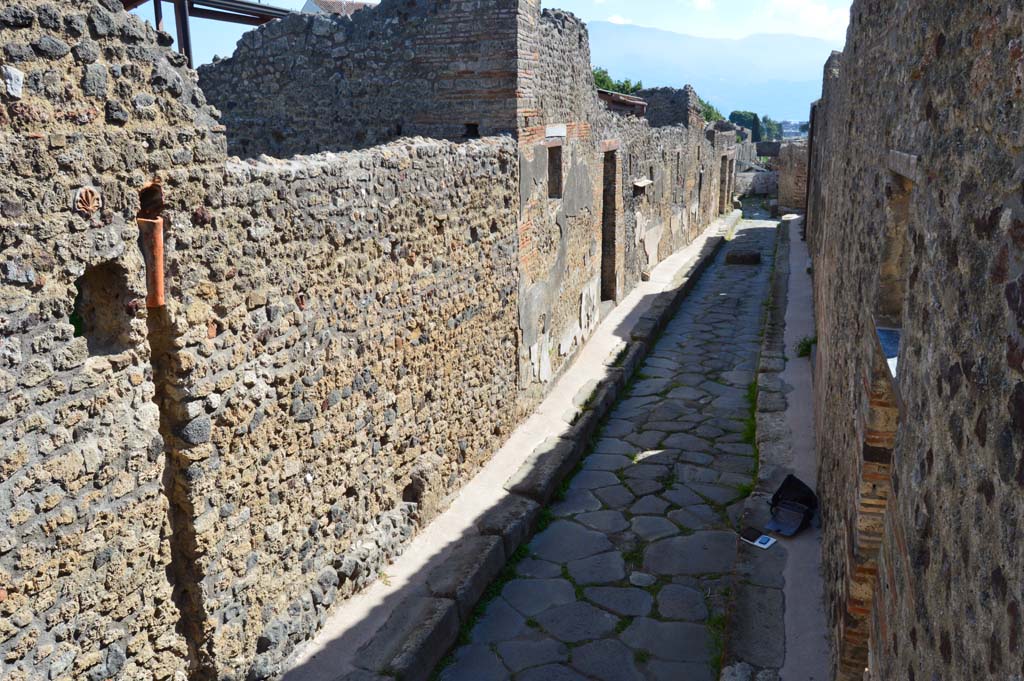 Vicolo di Tesmo, Pompeii. October 2017. Looking south from wall façade of IX.7.21, on left.
Foto Taylor Lauritsen, ERC Grant 681269 DÉCOR.
