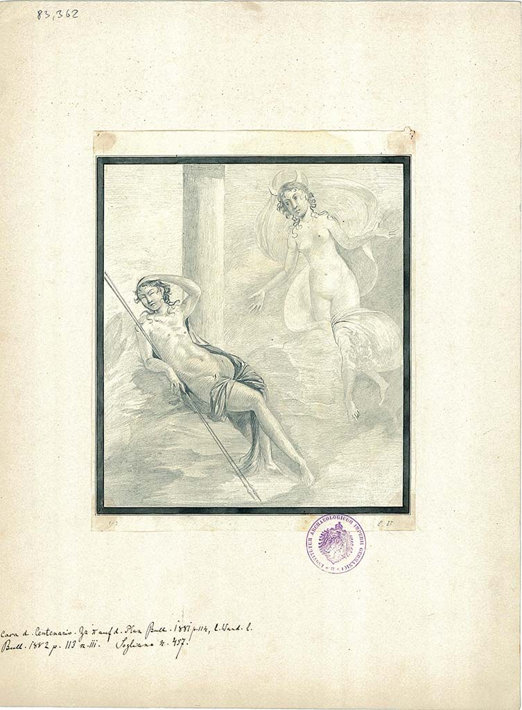 IX.8.6 Pompeii. Room 39, drawing of wall painting of Endymion and Selene.  
DAIR 83.362. Photo © Deutsches Archäologisches Institut, Abteilung Rom, Arkiv. 
