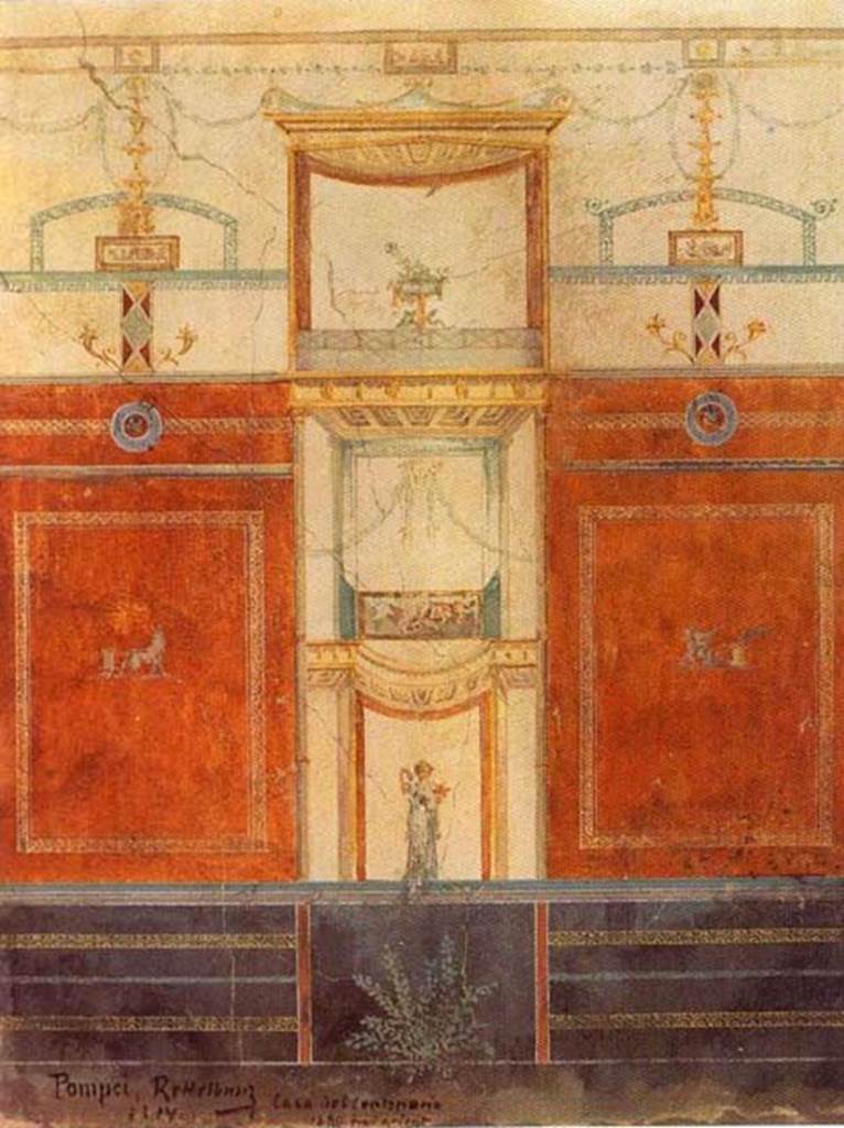 IX.8.6 Pompeii. Casa del Centenario: room 4, east wall. 1886 painting by Alfred Rettelbusch. Photo courtesy of © Kulturhistorisches Museum Magdeburg.
