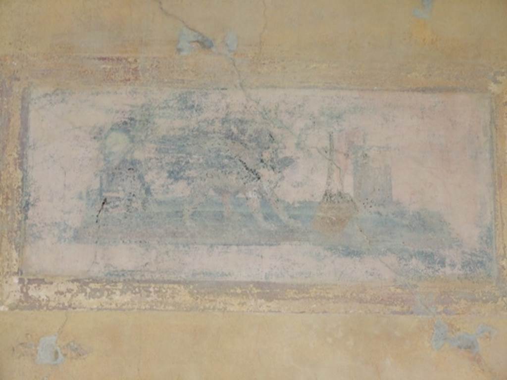 IX.8.6 Pompeii. December 2007. West portico, third panel from the north. Painted panel of the attributes of Apollo. See Schefold, K., 1957. Die Wände Pompejis. Berlin: De Gruyter.  (p. 276).See Sogliano, A., 1879. Le pitture murali campane scoverte negli anni 1867-79. Napoli: Giannini. (p.27, no.107)