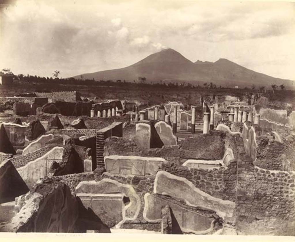 IX.8.6 Pompeii. c.1880-1890. G. Sommer no.  1291. Looking north from IX.8.8/IX.8.c, towards rear of triclinium with nymphaeum and peristyle of IX.8.6. Photo courtesy of Rick Bauer.

