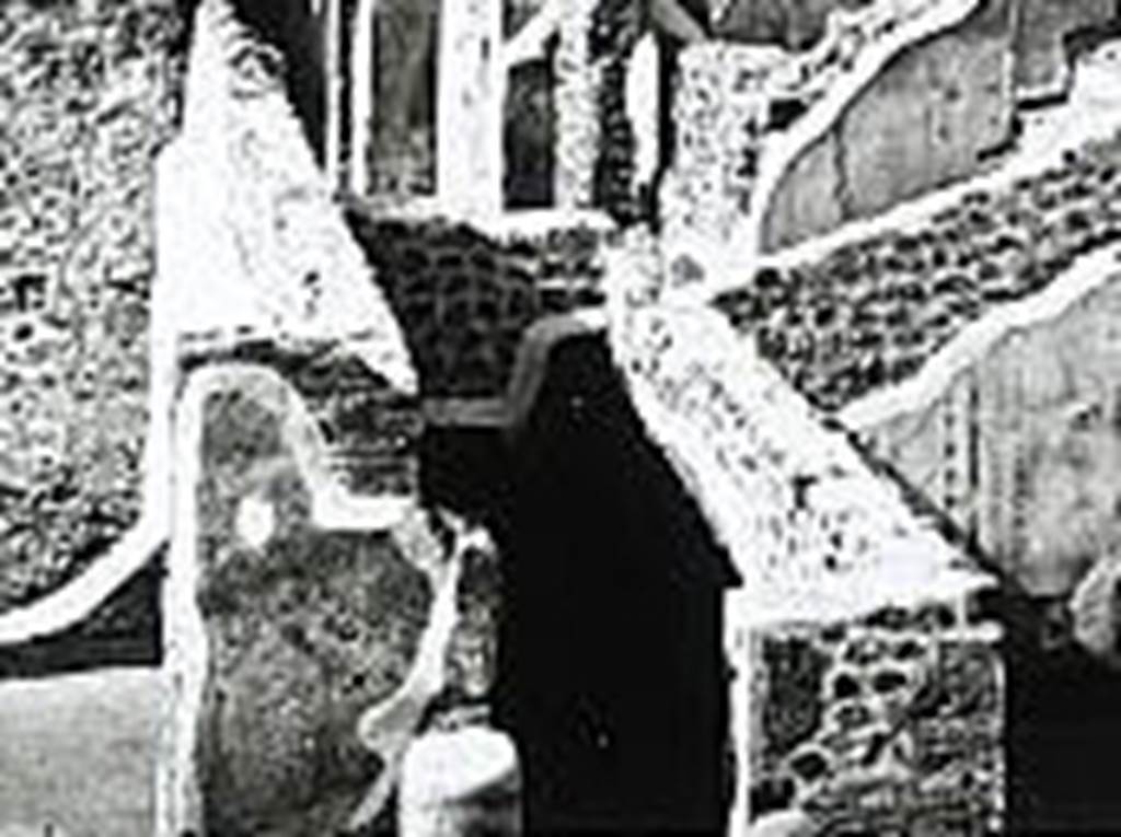 IX.8.c Pompeii. 1860. Detail from old postcard showing small room or cupboard, looking north.