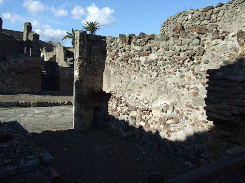IX.9.1 Pompeii. March 2009. East wall, looking north-east from rear towards Via di Nola.
