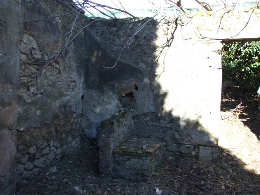 IX.9.11 Pompeii. March 2009. Room 1, north-east corner of atrium.  
Site of latrine and kitchen (walls now fallen).
