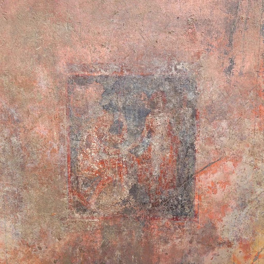 IX.10.1 Pompeii. May 2023. Cubiculum 5. South wall. Fresco of Poseidon and Amymone.
IX.10.1 Pompeii. Maggio 2023. Cubiculum 5. Parete sud. Affresco di Poseidone e Amimone.
Photograph © Parco Archeologico di Pompei.
Vedi/See PAP : Nuovi scavi della Regio IX 
