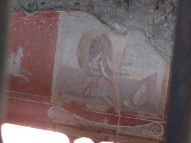 IX.12.9 Pompeii.  March 2009.  Painting of fishes and seafood with a basket.