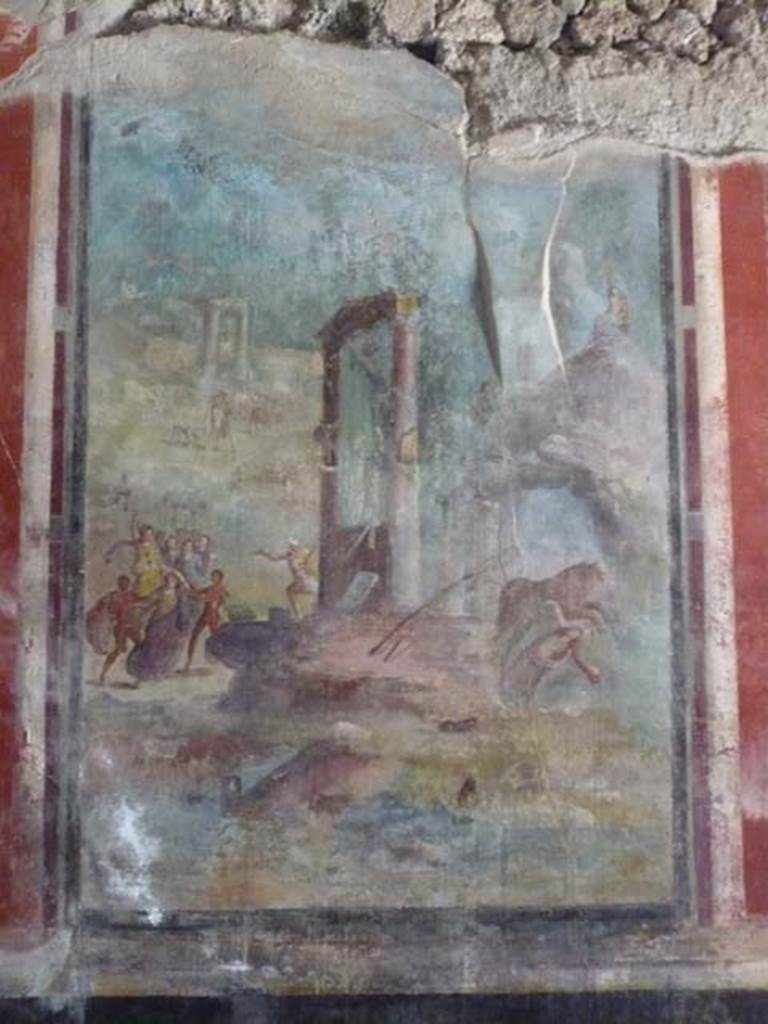 IX.13.1-3 Pompeii. March 2009. Room 13, detail from the wall painting of Punishment of Dirce.
