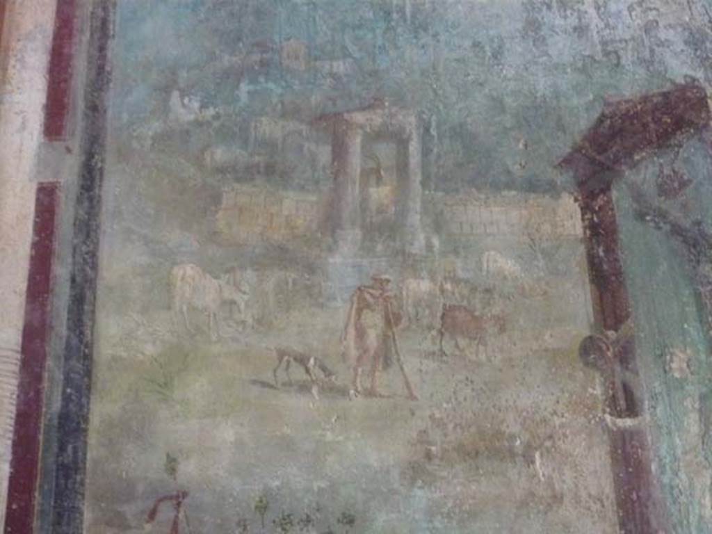 IX.13.1-3 Pompeii. March 2009. Room 13, east wall. Painting of floating figure.
