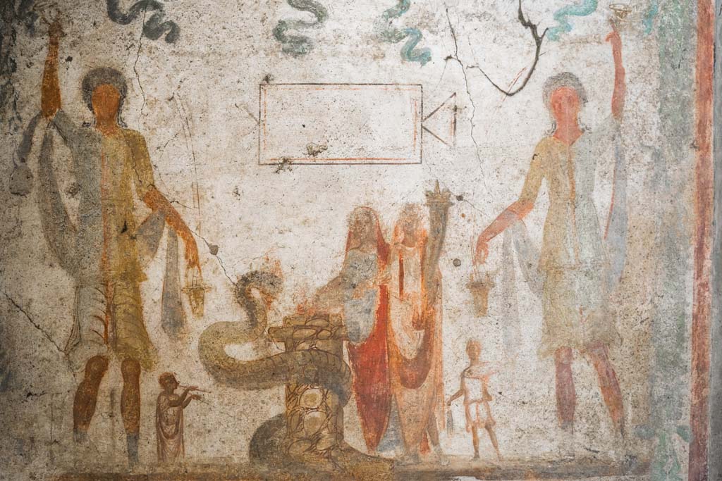 IX.13.1-3 Pompeii. October 2021. Room 21, detail from lararium. Photo courtesy of Johannes Eber.