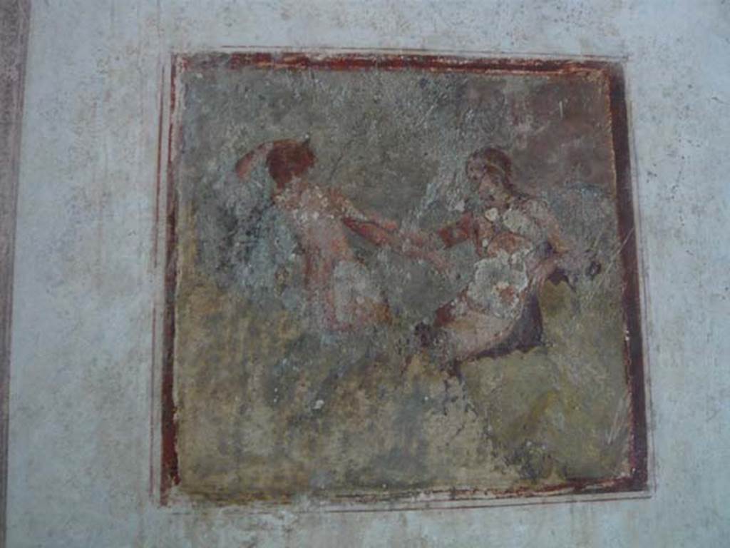 IX.13.1-3 Pompeii. May 2012. Room 11, wall painting of Apollo and Daphne from centre of east wall. Photo courtesy of Buzz Ferebee.
