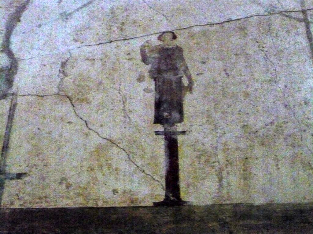 IX.13.1-3 Pompeii. May 2012. Room 12, upper north wall, detail of painted figure. Photo courtesy of Buzz Ferebee.