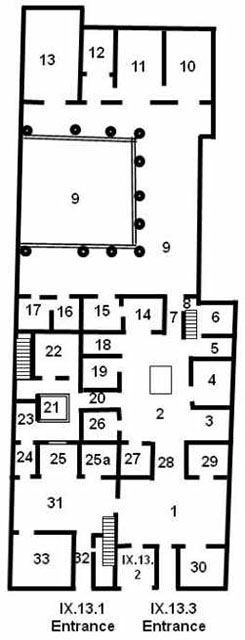 IX.13.1-3 Pompeii. House of C. Julius Polybius
Room Plan