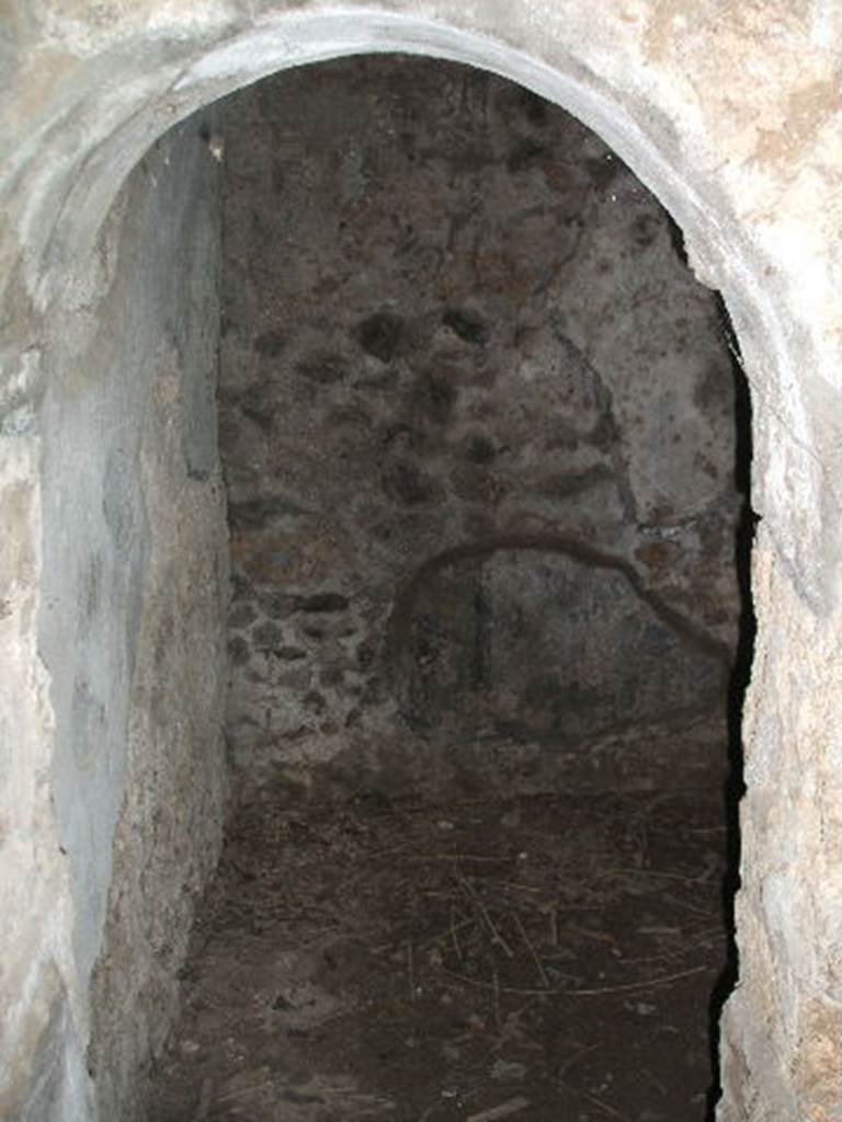 IX.14.4 Pompeii. May 2005. Looking south through arch into room 16, laconicum or apodyterium at west end of corridor. According to NdS this is a laconicum. According to Fabbricotti it is an apodyterium. See Notizie degli Scavi, 1911, (p.214). See Fabbricotti  in Cronache Pompeiana Vol II, 1976, p. 49, fig. 16a.