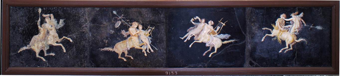 HGW06 Pompeii. Found in triclinium on 18 January 1749. Wall painting of centaurs with riders on their backs.
Now in Naples Archaeological Museum. Inventory number 9133.
